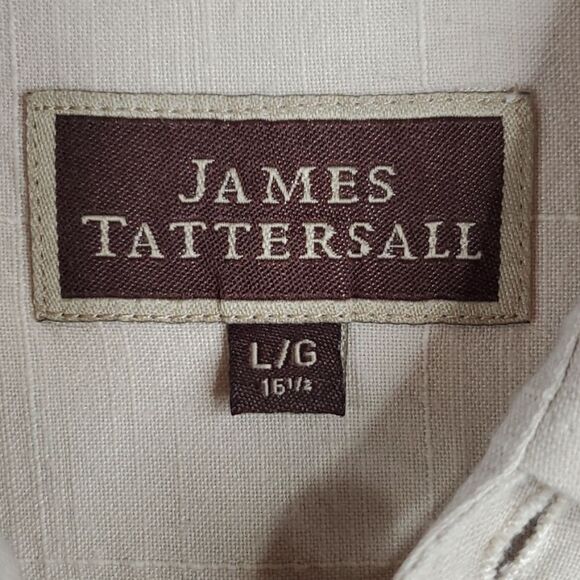 L BAMBOO JAMES TATTERSALL NATURAL KHAKI TAN LONG SLEEVE BUTTON DOWN SHIRT large - Picture 8 of 12